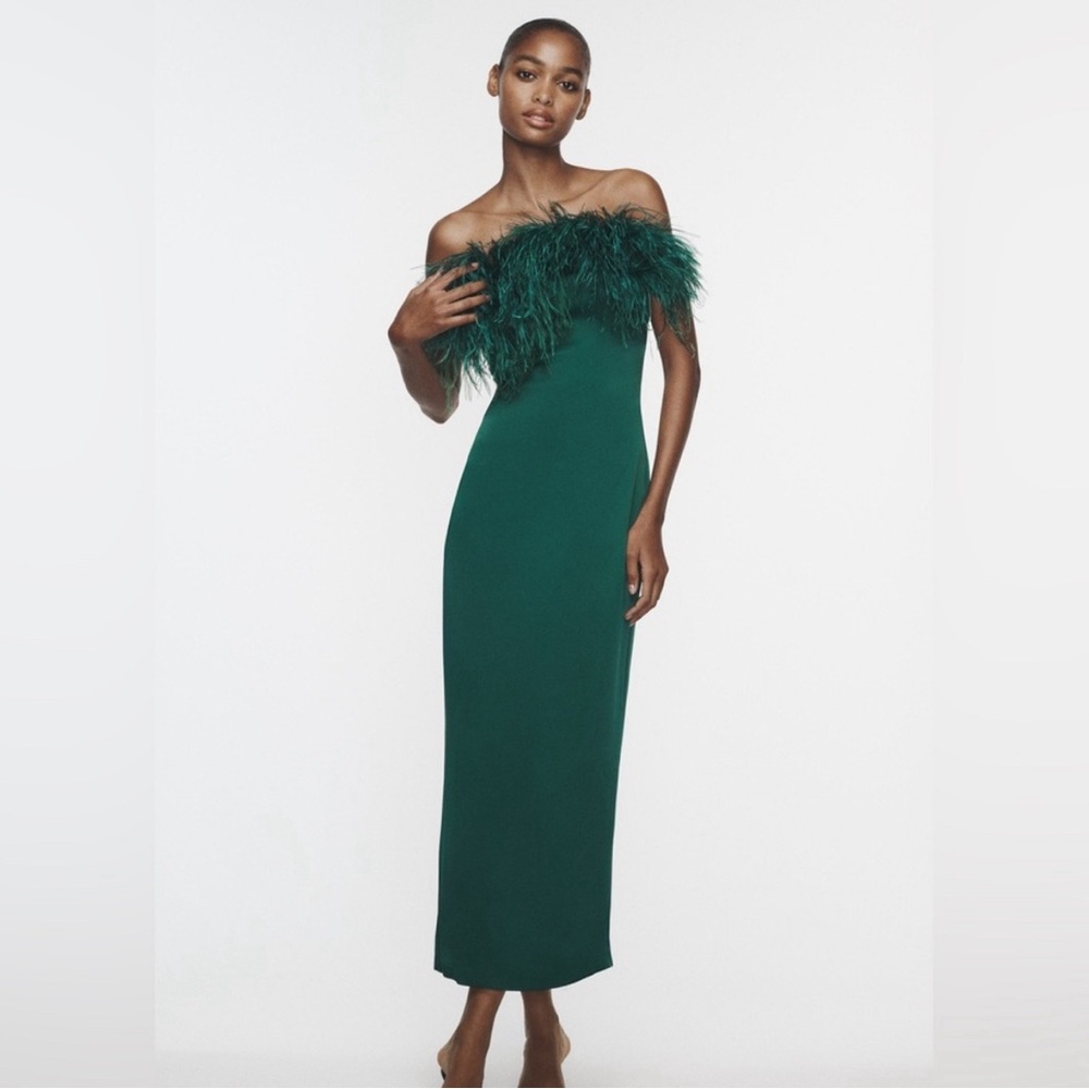 Green mid length satin dress